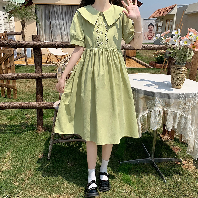 Real Photo Doll Collar Embroidered Preppy Loose Waist Dress - Image 3
