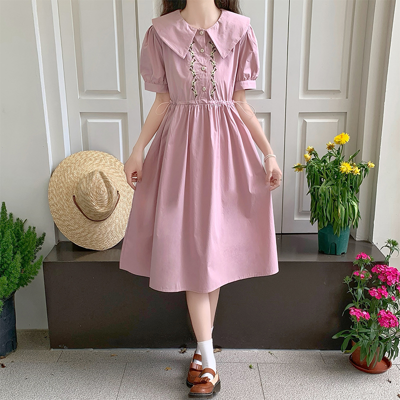 Real Photo Doll Collar Embroidered Preppy Loose Waist Dress - Image 2