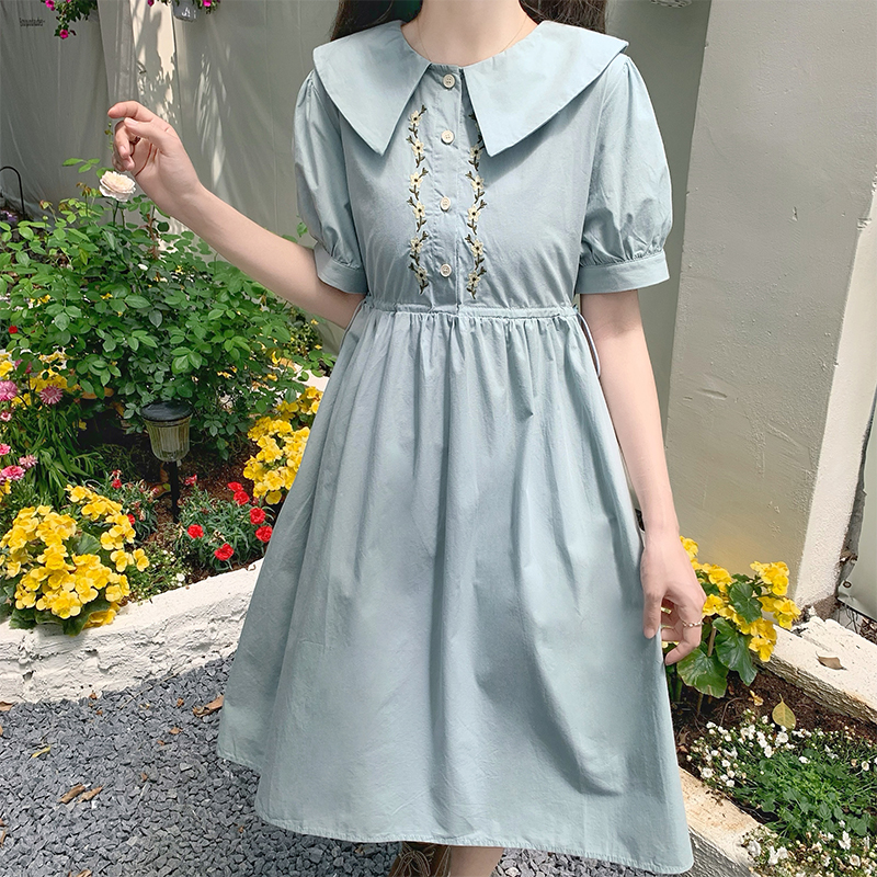Real Photo Doll Collar Embroidered Preppy Loose Waist Dress - Image 4