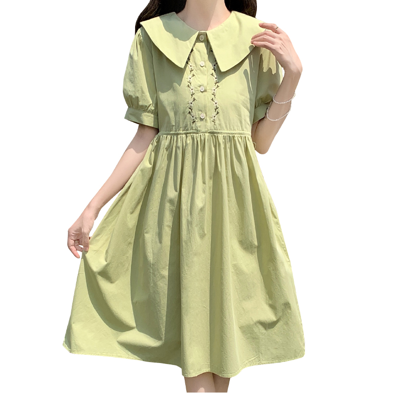 Real Photo Doll Collar Embroidered Preppy Loose Waist Dress - Image 5