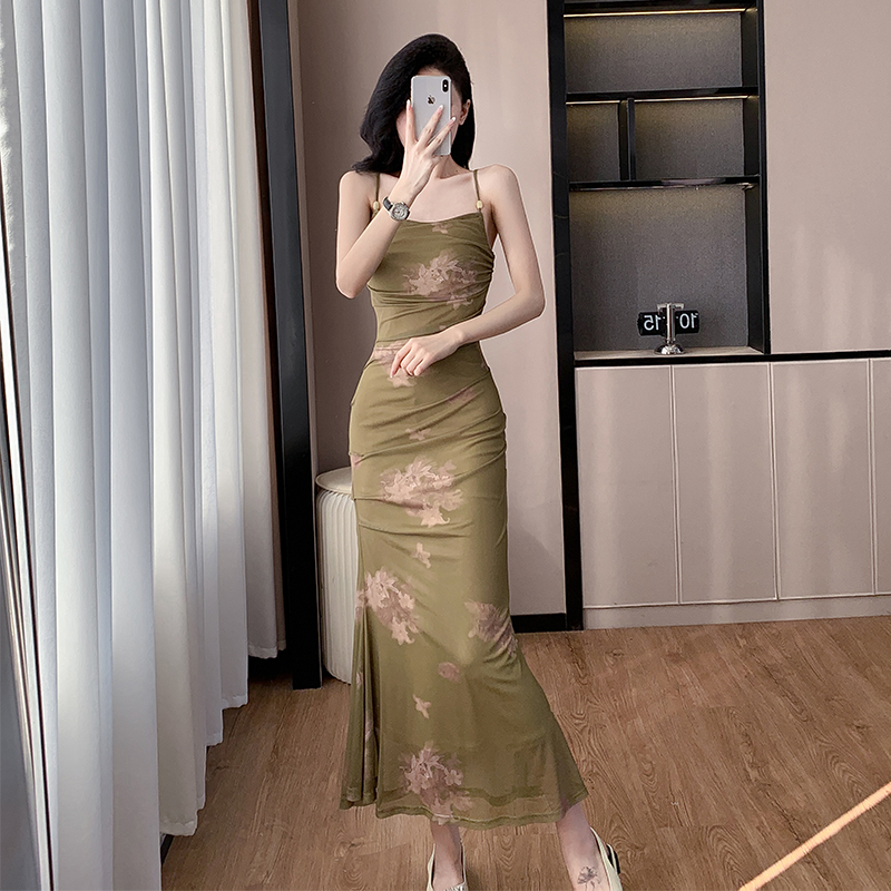 New Chinese Style Printed Cami Dress Two Piece Set with Long Sleeve Outer Layer Spring - Image 4