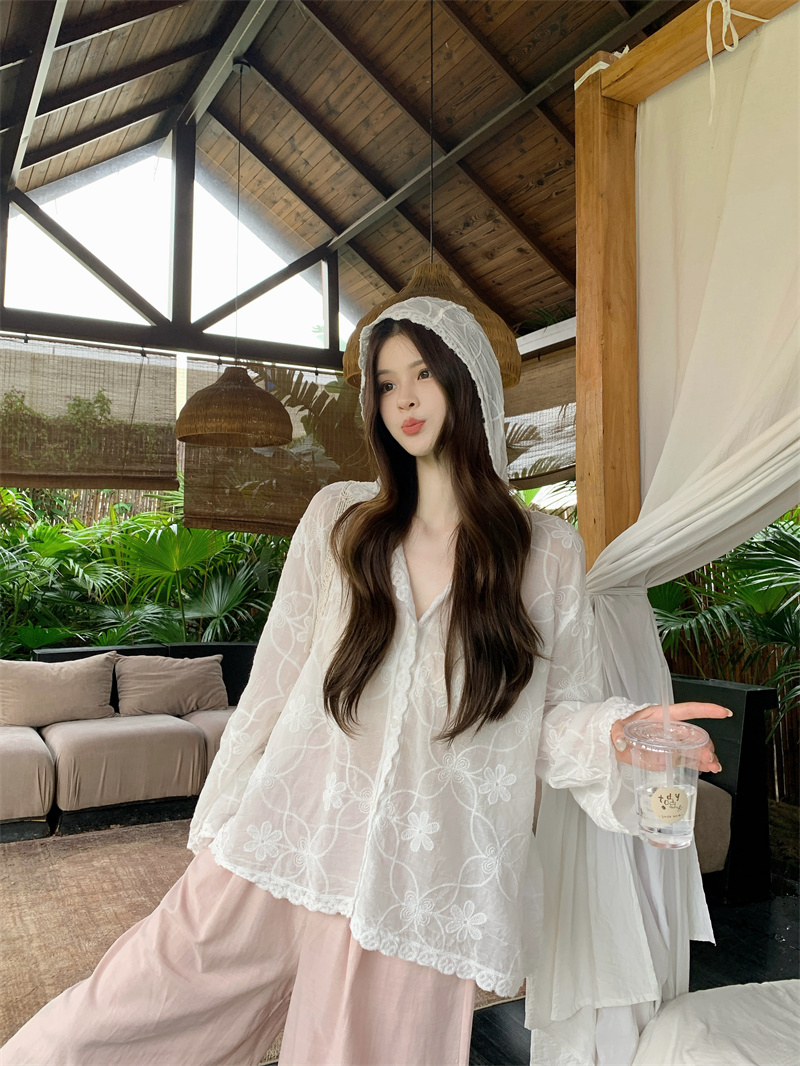 French Vintage White Hooded Shirt 2026 Summer Slim Sun Protection Top for Women - Image 4